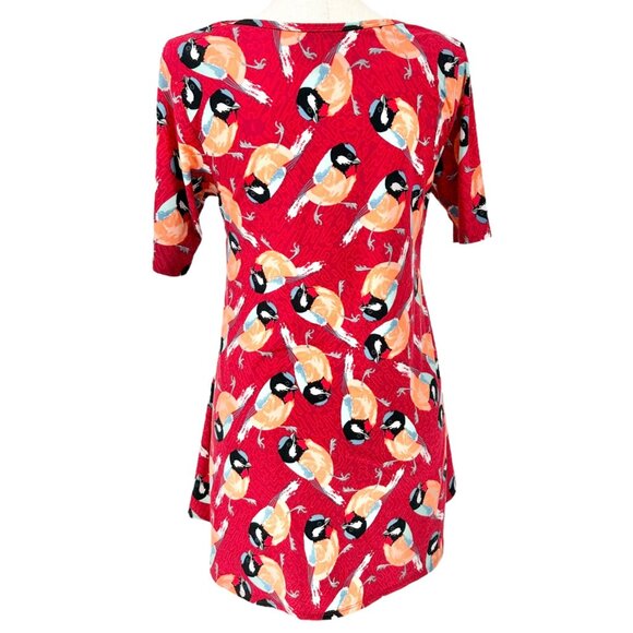 LuLaRoe Perfect Tee Top Womens M Red Bird Print Short Sleeve Casual Stretchy - Picture 2 of 10